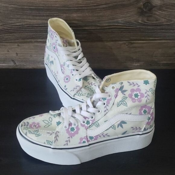 New Vans Sk8 Hi Tapered Stacked Pastel Floral White Purple High‎ Top Platforms